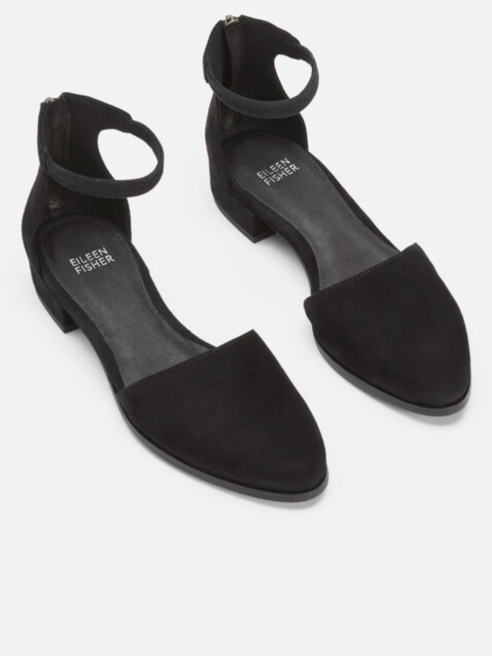 Eileen Fisher Black Pointed-Toe Ankle-Strap Flats